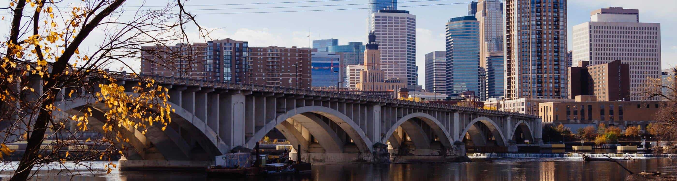 Cityscape of downtown Minneapolis across the river